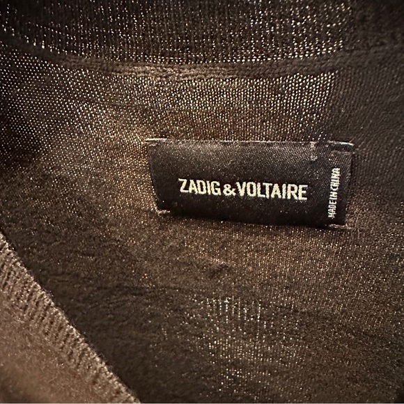 Pullover top, black merino wool fine, sheer knit, metal skull pattern on back. - Picture 7 of 7